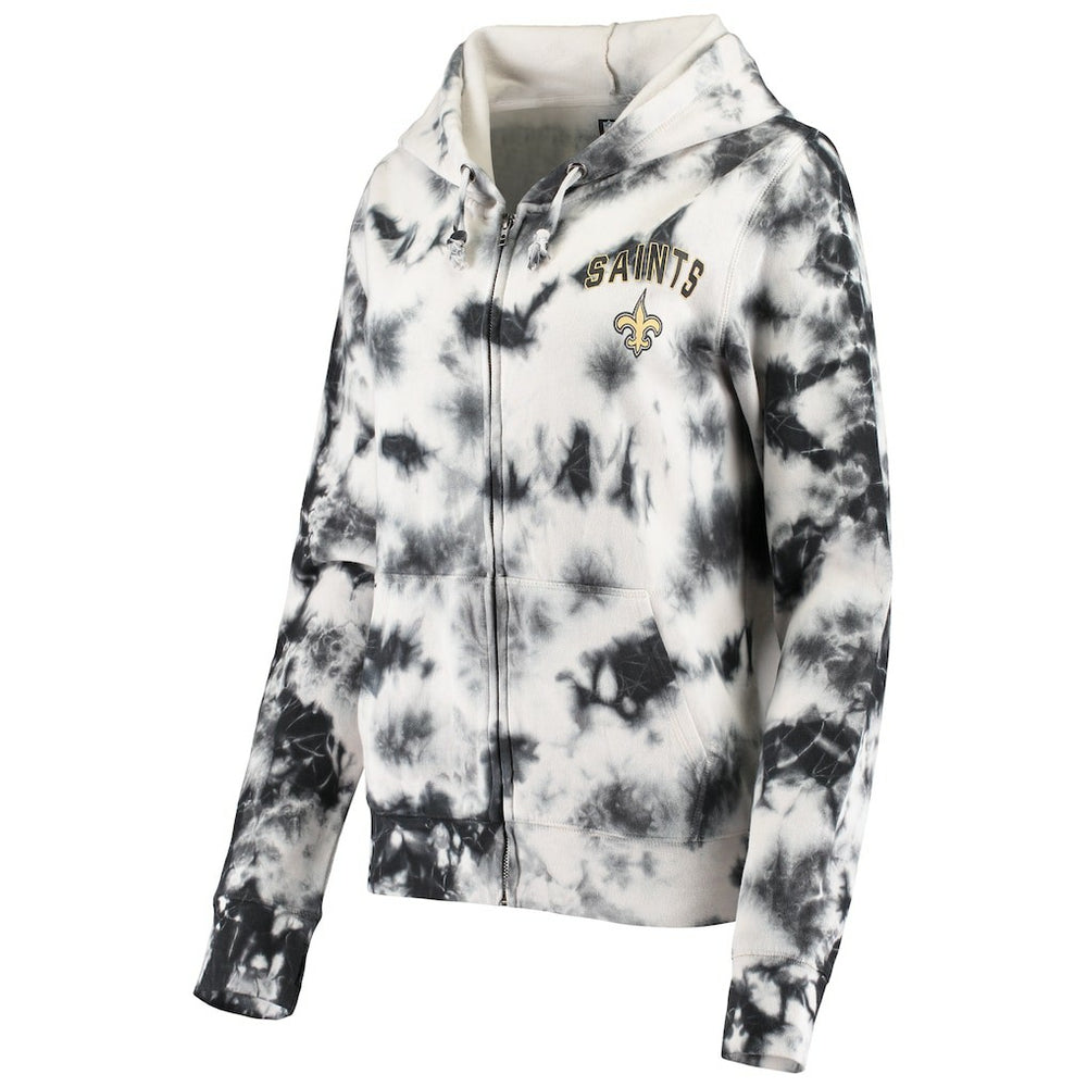New Orleans Saints New Era Women's Tie Dye Fleece Full-Zip Hoodie - Black on sale