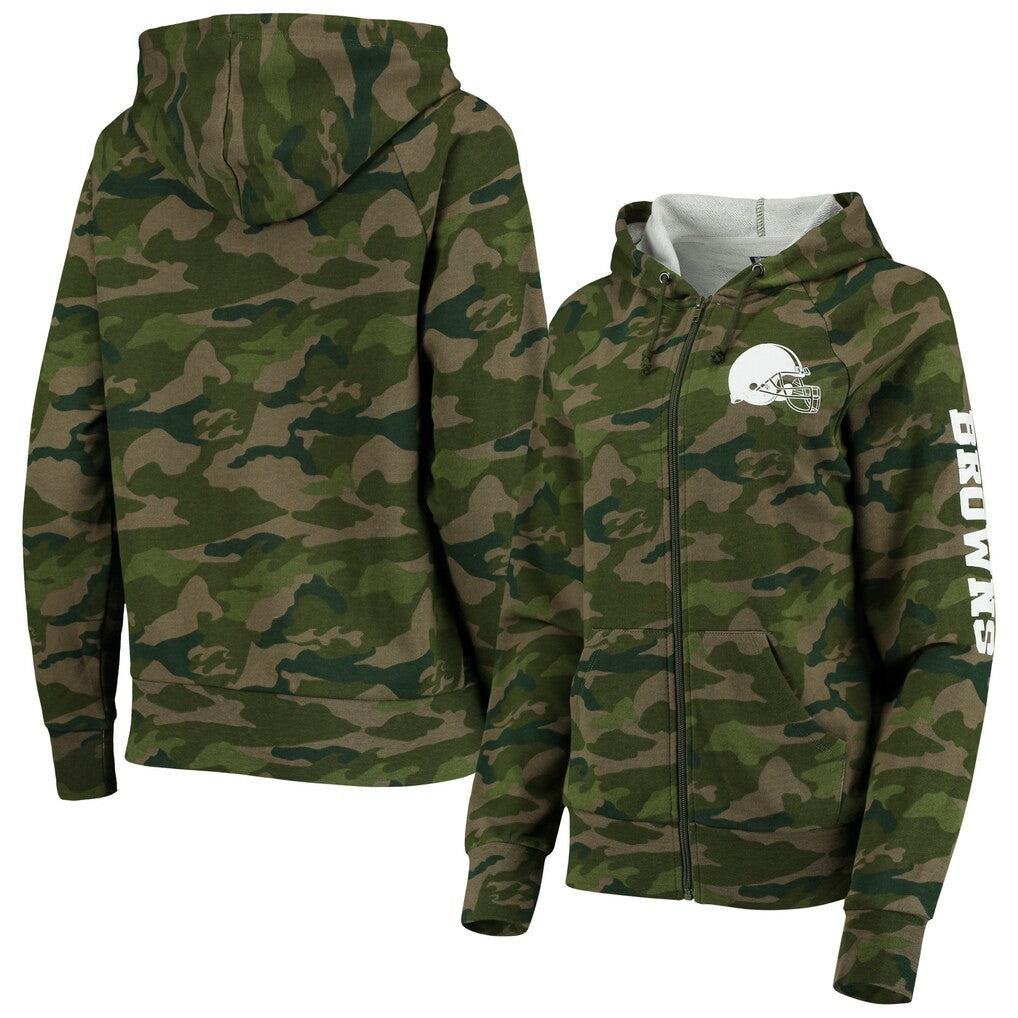 Cleveland Browns New Era Women's Raglan Full-Zip Hoodie - Camo discount