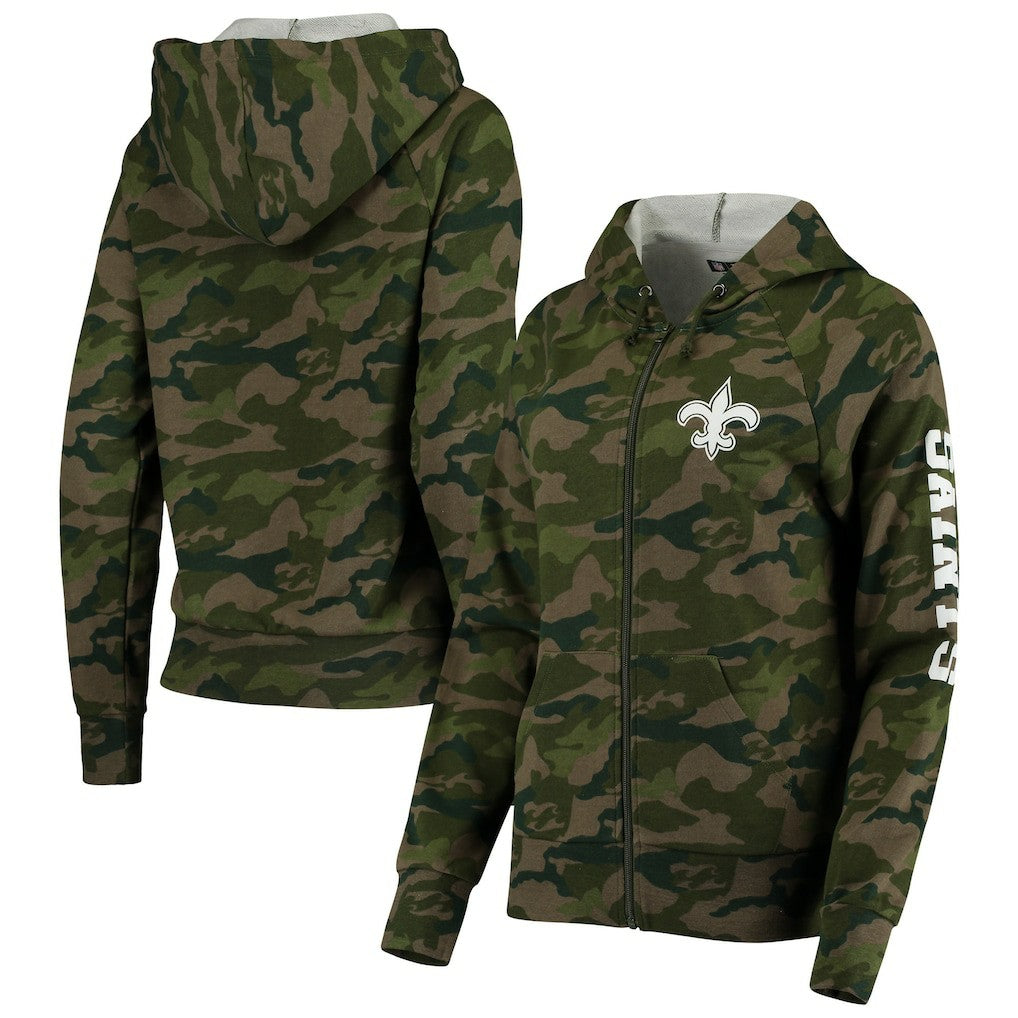 New Orleans Saints New Era Women's Raglan Full-Zip Hoodie - Camo on sale