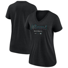 Miami Marlins Women's Authentic Collection Tri-Blend V-Neck T-Shirt Heather Black