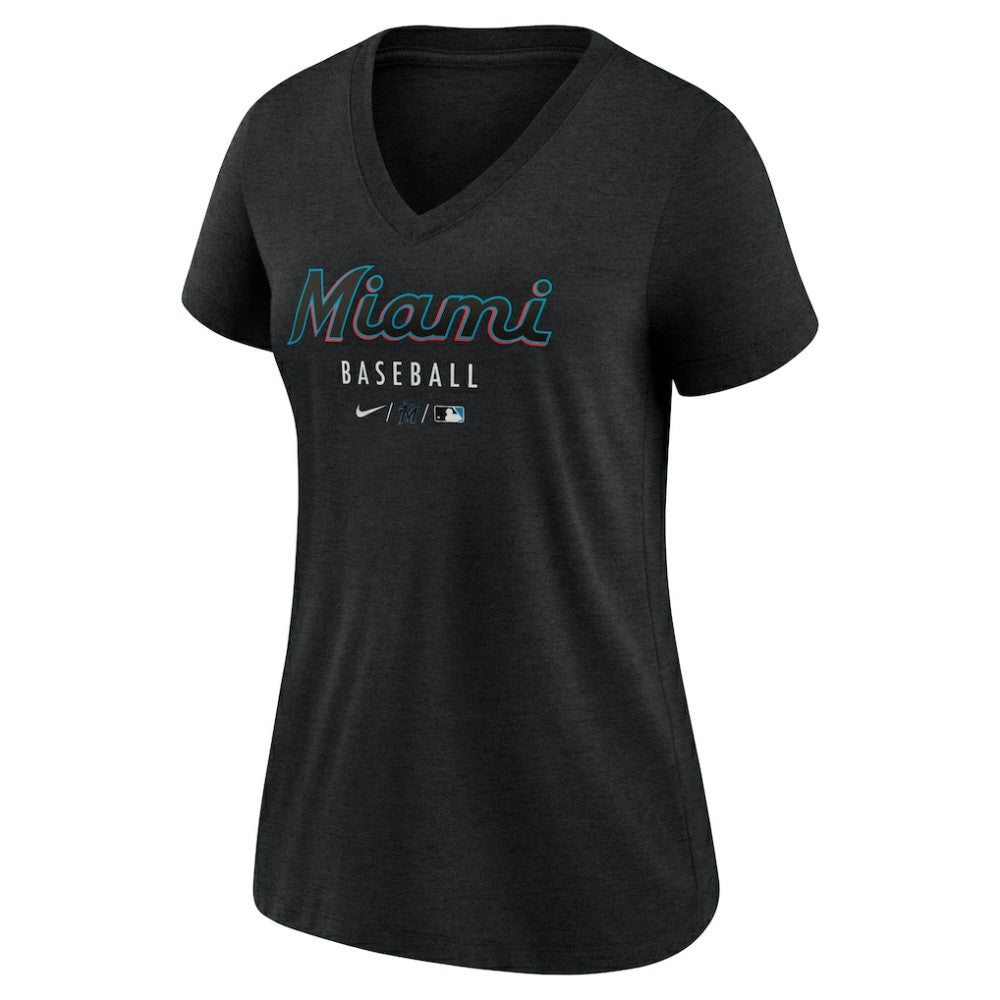 Miami Marlins Women's Authentic Collection Tri-Blend V-Neck T-Shirt Heather Black