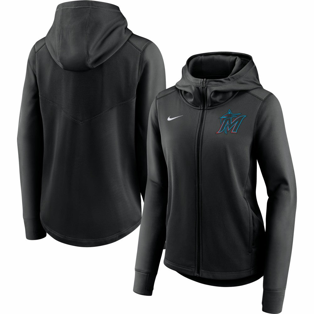 Miami Marlins Women's Authentic Collection Baseball Performance Full-Zip Hoodie Black