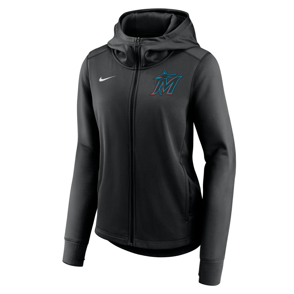 Miami Marlins Women's Authentic Collection Baseball Performance Full-Zip Hoodie Black