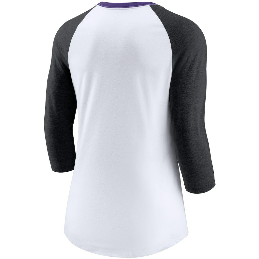 Colorado Rockies Women's Color Split Tri-Blend 3/4-Sleeve Raglan T-Shirt White/Heathered Black