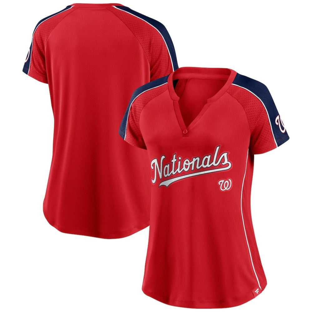 Washington Nationals Women's Lineup League Diva Raglan Notch Neck T-Shirt Red