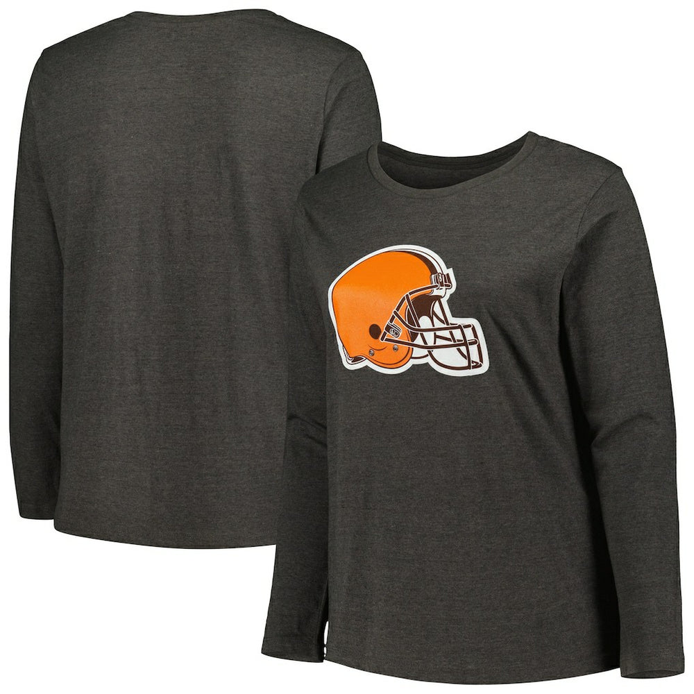 Cleveland Browns Women's Plus Size Primary Logo Long Sleeve Scoop Neck T-Shirt - Charcoal discount