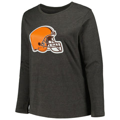 Cleveland Browns Women's Plus Size Primary Logo Long Sleeve Scoop Neck T-Shirt - Charcoal discount