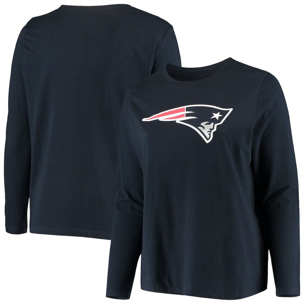 New England Patriots Women's Plus Size Primary Logo Long Sleeve Scoop Neck T-Shirt - Navy on sale