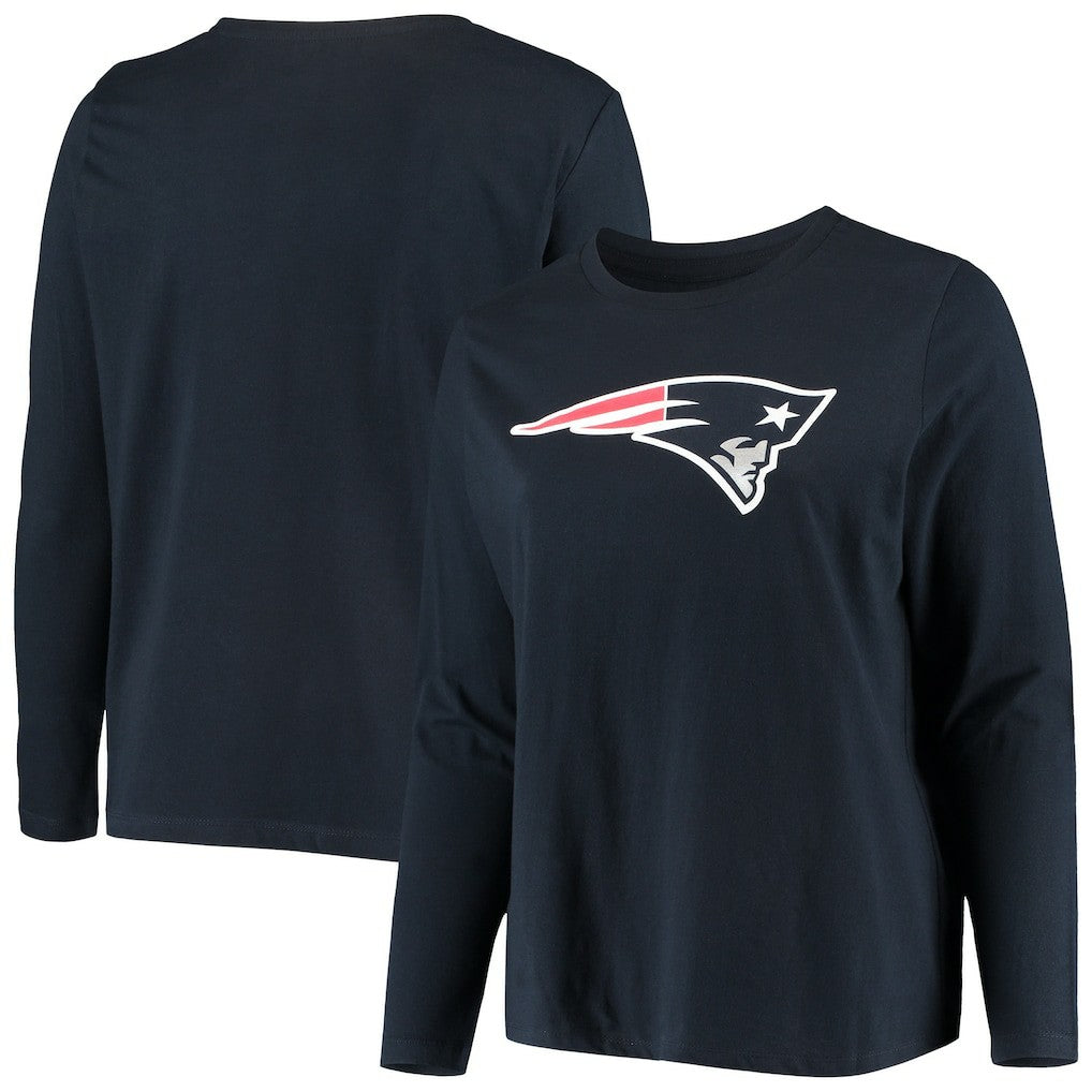 New England Patriots Women's Plus Size Primary Logo Long Sleeve Scoop Neck T-Shirt - Navy on sale
