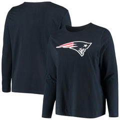 New England Patriots Women's Plus Size Primary Logo Long Sleeve Scoop Neck T-Shirt - Navy on sale