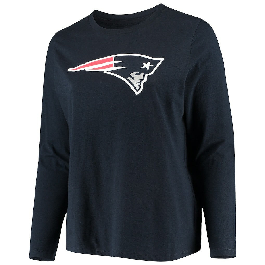 New England Patriots Women's Plus Size Primary Logo Long Sleeve Scoop Neck T-Shirt - Navy on sale