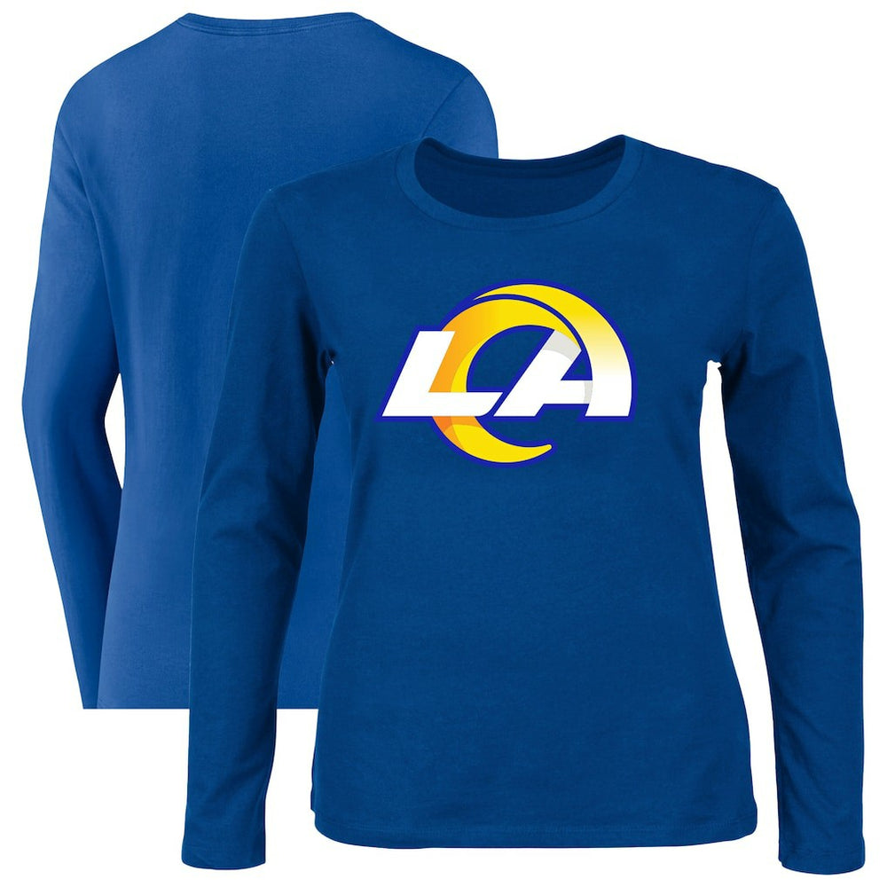 Los Angeles Rams Women's Plus Size Primary Logo Long Sleeve Scoop Neck T-Shirt - Royal sale