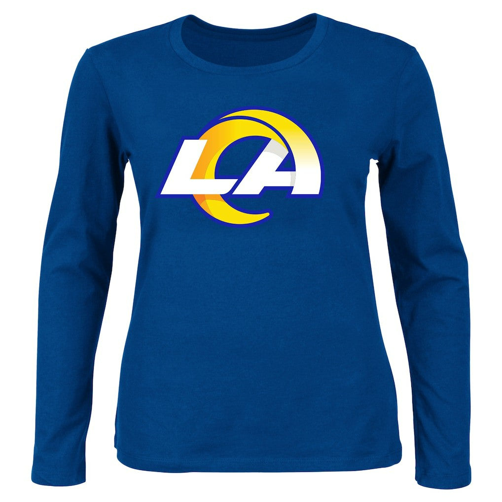 Los Angeles Rams Women's Plus Size Primary Logo Long Sleeve Scoop Neck T-Shirt - Royal sale