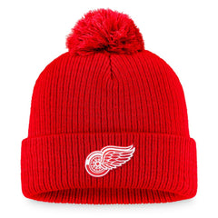 Detroit Red Wings Fanatics Primary Logo Cuffed Knit Hat with Pom - Red Hats