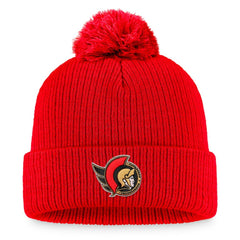 Ottawa Senators Fanatics Core Primary Logo Cuffed Knit Hat with Pom - Red Hats
