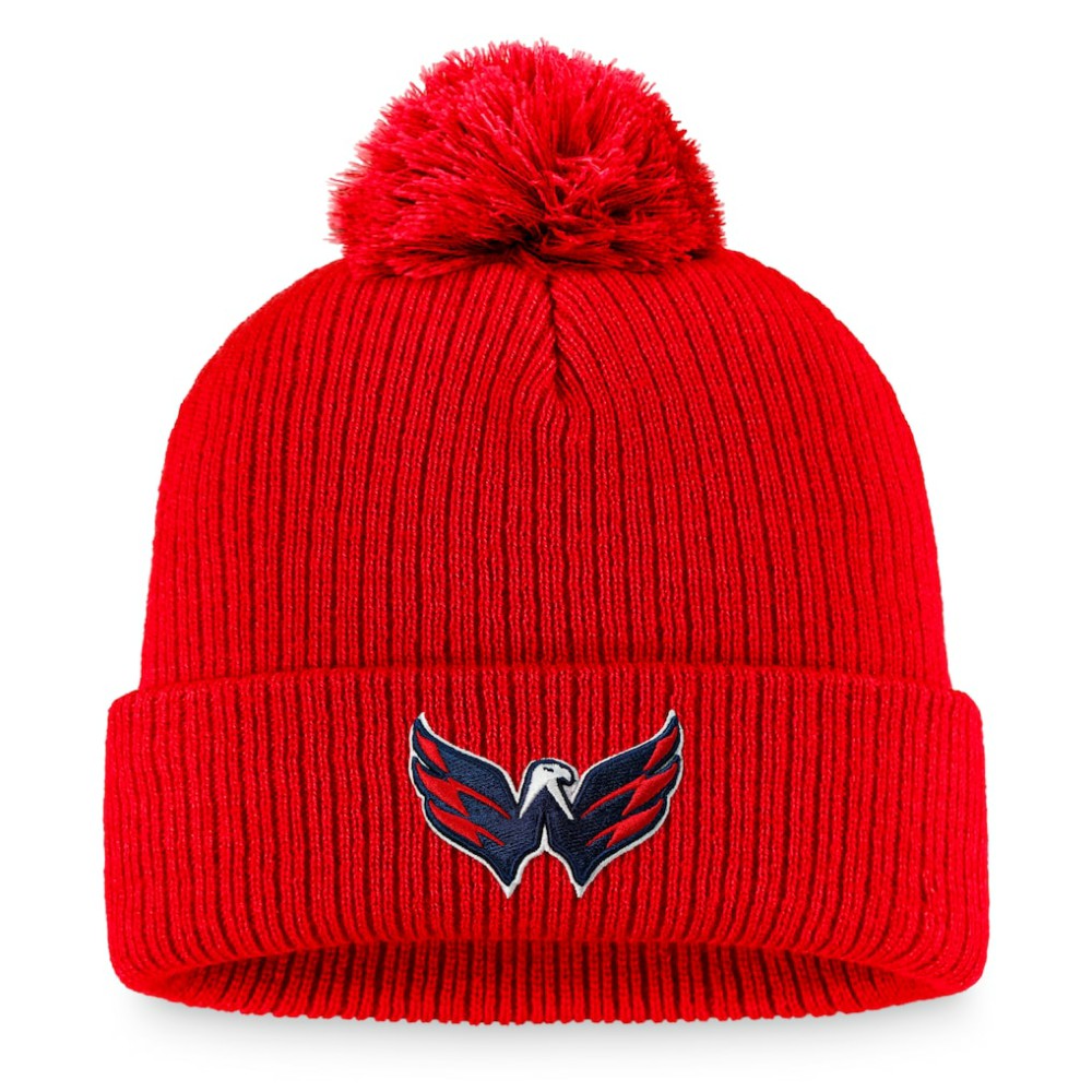 Washington Capitals Fanatics Primary Logo Cuffed Knit Hat with Pom - Red Hats