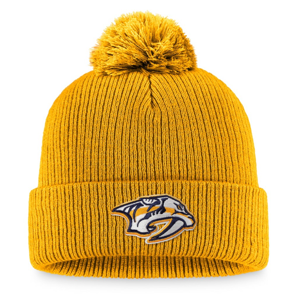 Nashville Predators Fanatics Primary Logo Cuffed Knit Hat with Pom - Gold Hats