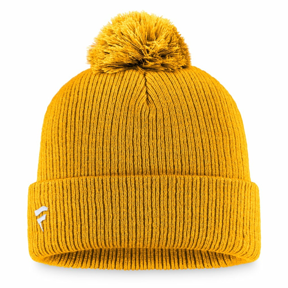 Nashville Predators Fanatics Primary Logo Cuffed Knit Hat with Pom - Gold Hats