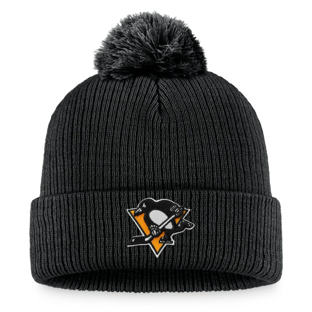 Pittsburgh Penguins Fanatics Primary Logo Cuffed Knit Hat with Pom - Black Hats