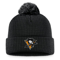 Pittsburgh Penguins Fanatics Primary Logo Cuffed Knit Hat with Pom - Black Hats