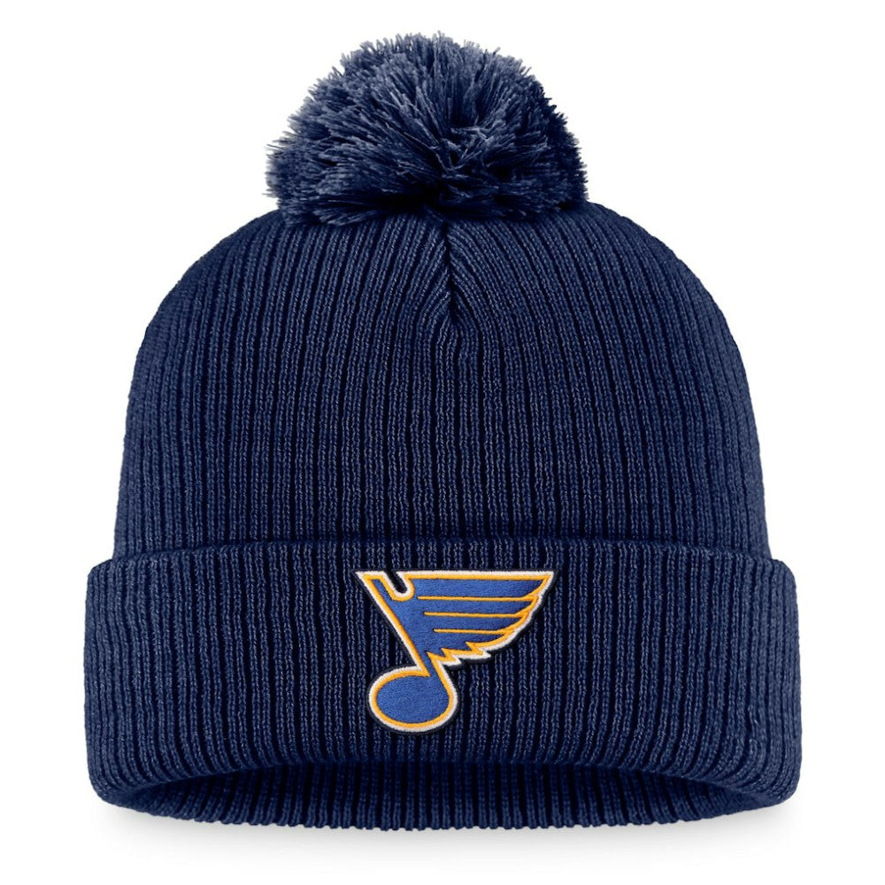 St. Louis Blues Fanatics Primary Logo Cuffed Knit Hat with Pom - Navy Hats