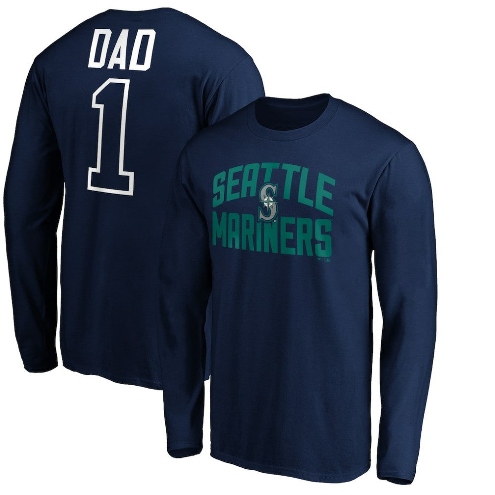Seattle Mariners Father's Day #1 Dad Long Sleeve T-Shirt Navy