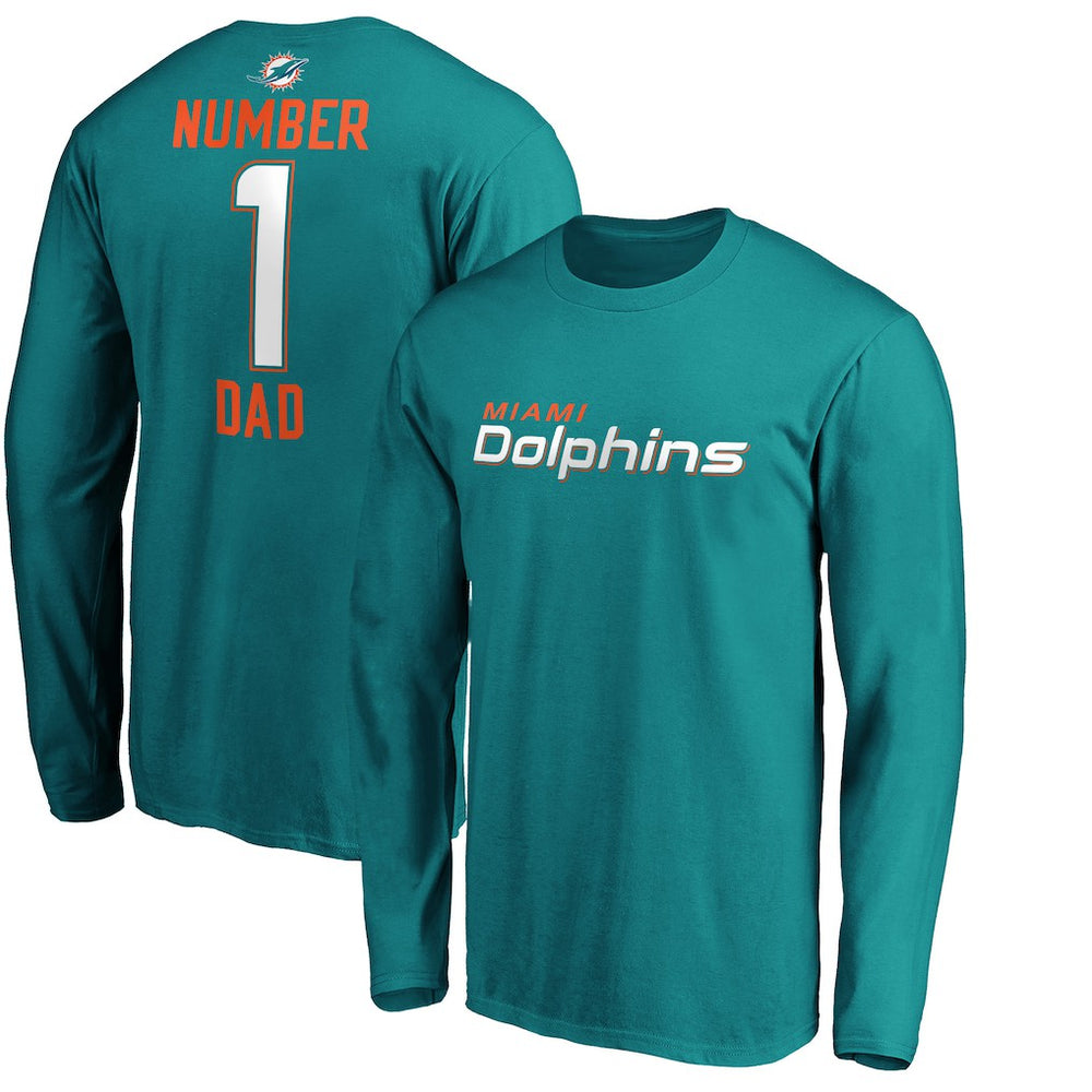 Miami Dolphins #1 Dad Long Sleeve Team Logo T-Shirt - Aqua on sale
