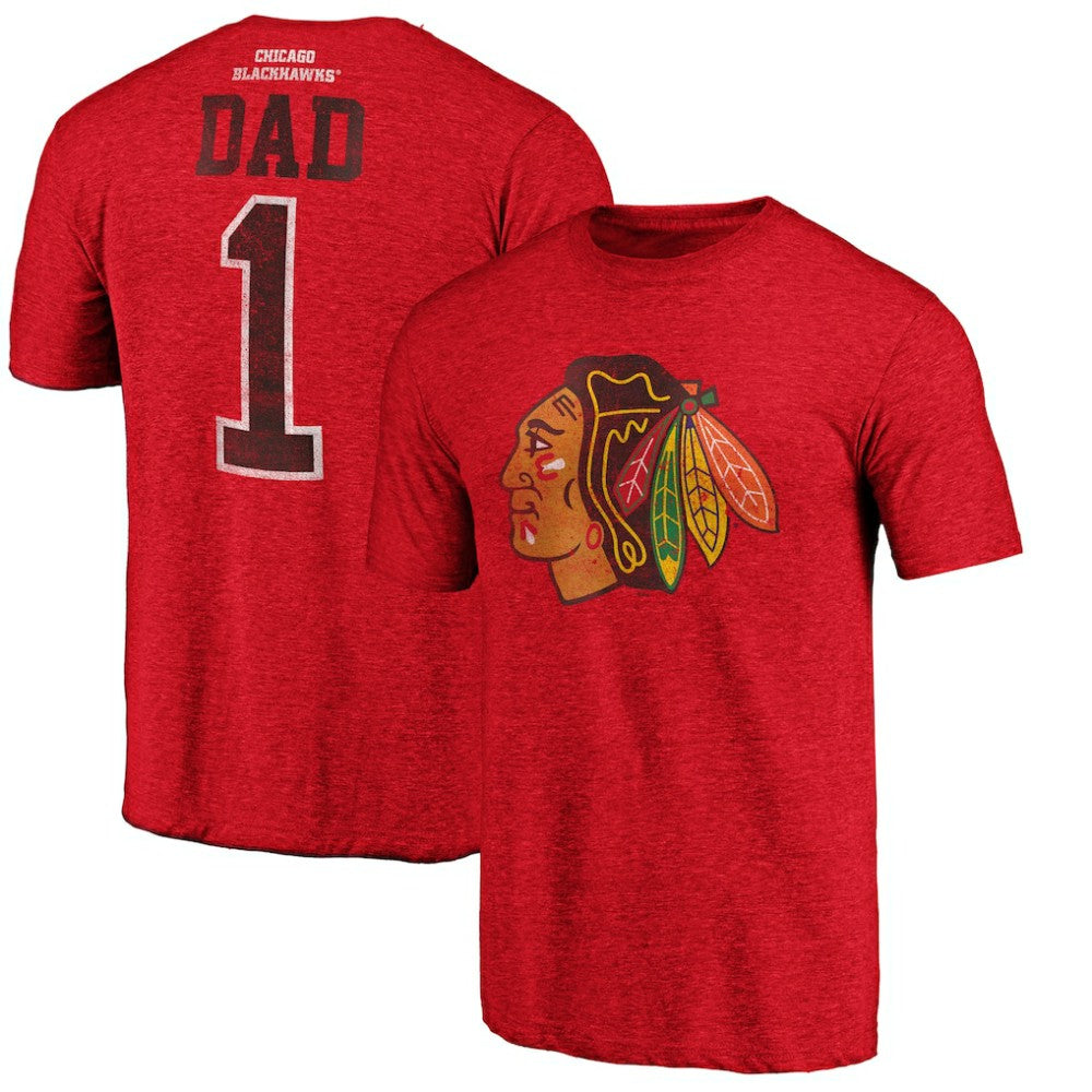 Chicago Blackhawks Greatest Dad Tri-Blend T-Shirt - Red T-shirts
