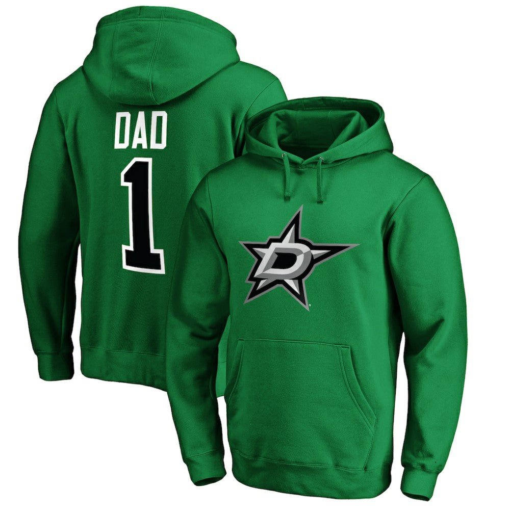 Dallas Stars #1 Dad Pullover Hoodie - Kelly Green Hoodies