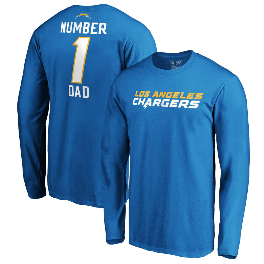 Los Angeles Chargers #1 Dad Long Sleeve Team Logo T-Shirt - Light Blue sale