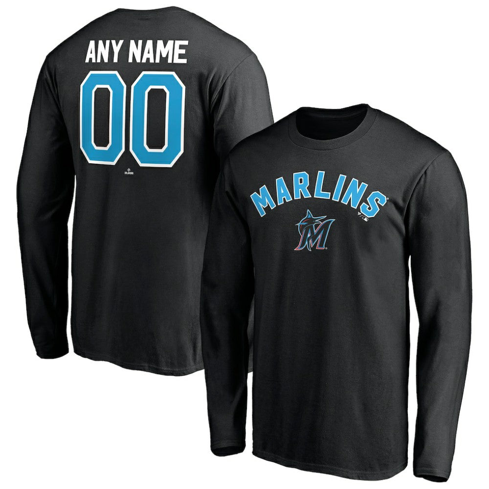 Miami Marlins Personalized Winning Streak Name & Number Long Sleeve T-Shirt Black