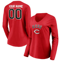 Cincinnati Reds Women's Personalized Winning Streak Name & Number Long Sleeve V-Neck T-Shirt Red