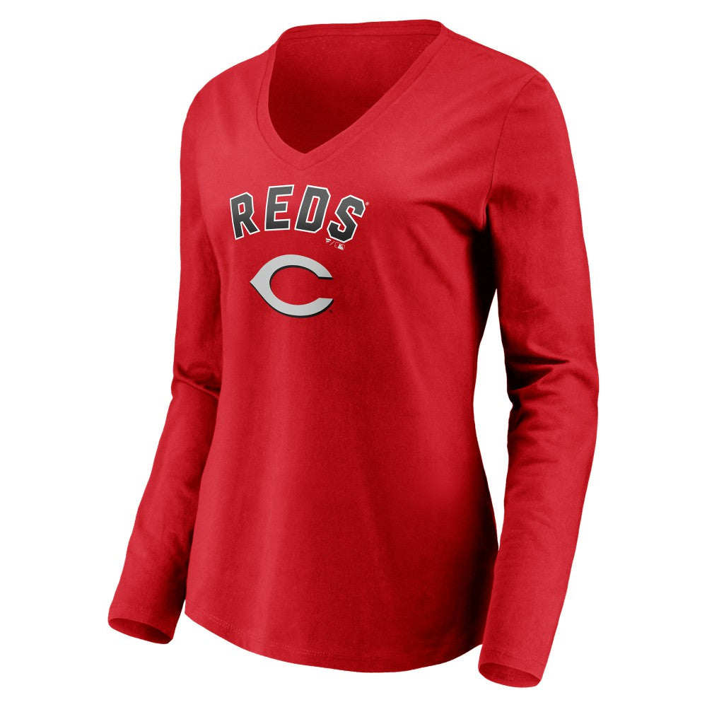 Cincinnati Reds Women's Personalized Winning Streak Name & Number Long Sleeve V-Neck T-Shirt Red