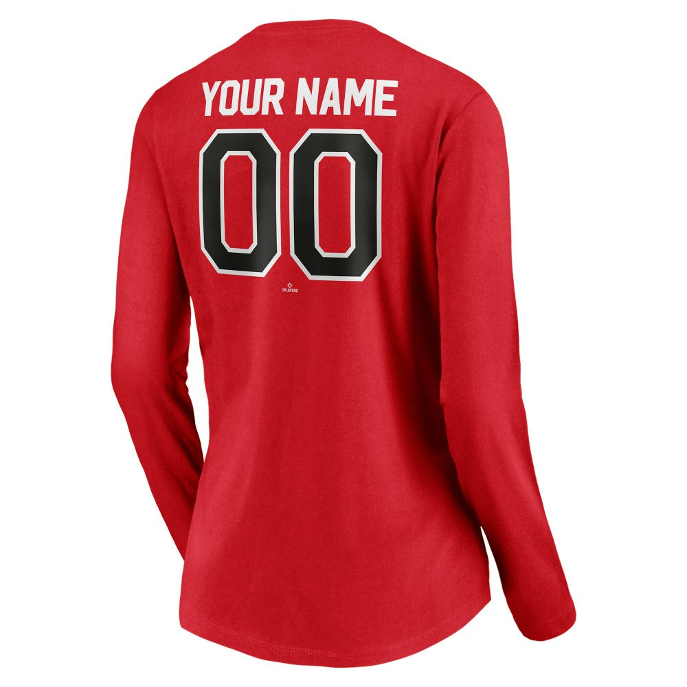 Cincinnati Reds Women's Personalized Winning Streak Name & Number Long Sleeve V-Neck T-Shirt Red