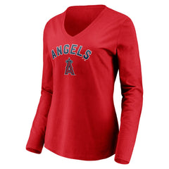 Los Angeles Angels Women's Personalized Winning Streak Name & Number Long Sleeve V-Neck T-Shirt Red