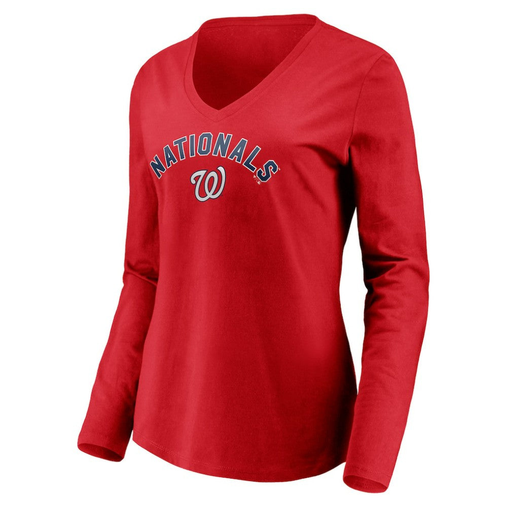 Washington Nationals Women's Personalized Winning Streak Name & Number Long Sleeve V-Neck T-Shirt Red