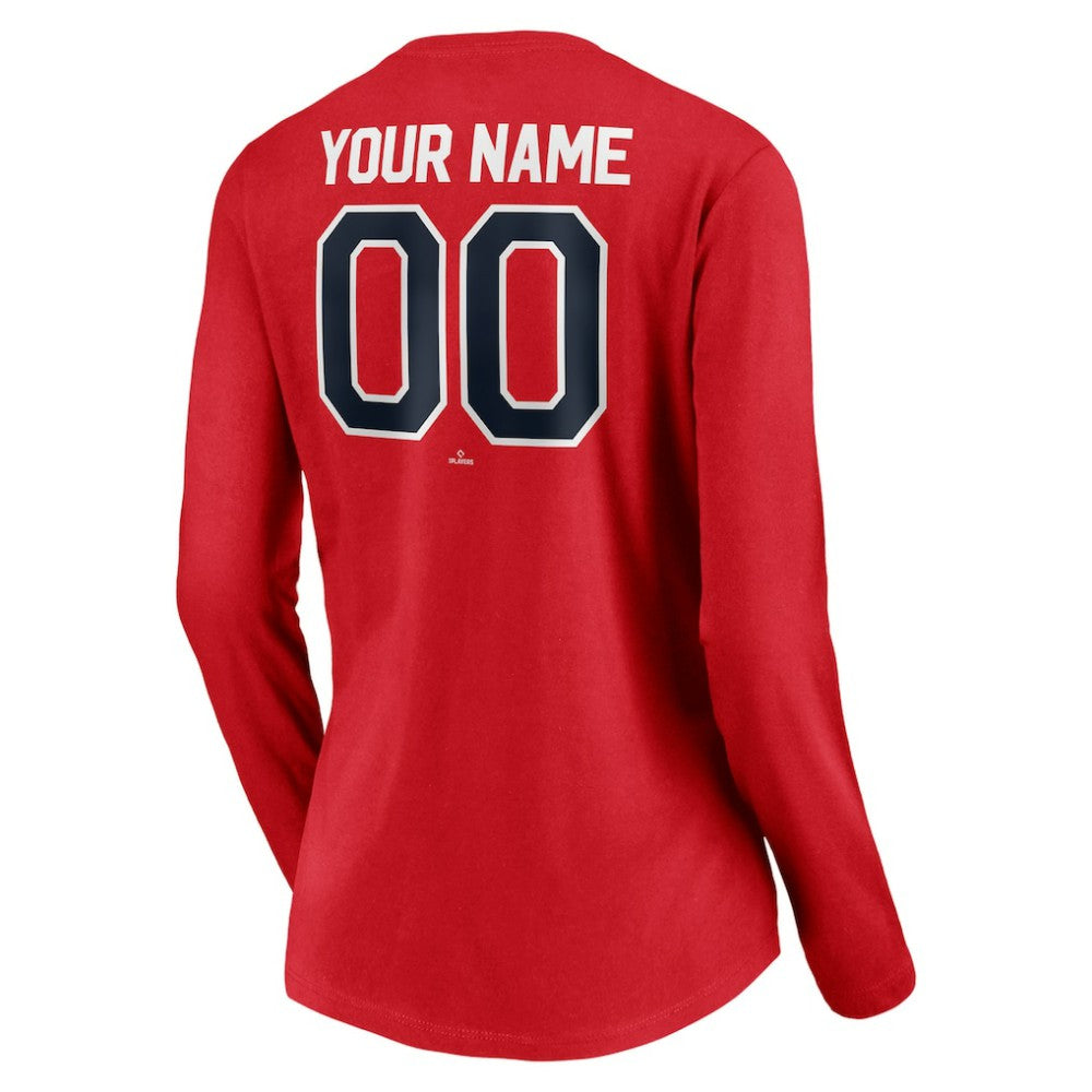 Washington Nationals Women's Personalized Winning Streak Name & Number Long Sleeve V-Neck T-Shirt Red