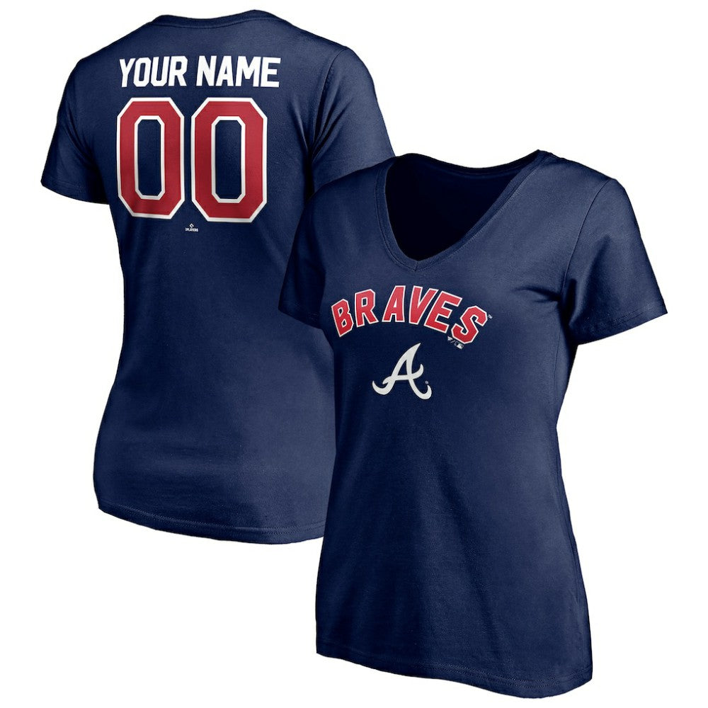 Atlanta Braves Women's Personalized Winning Streak Name & Number V-Neck T-Shirt Navy