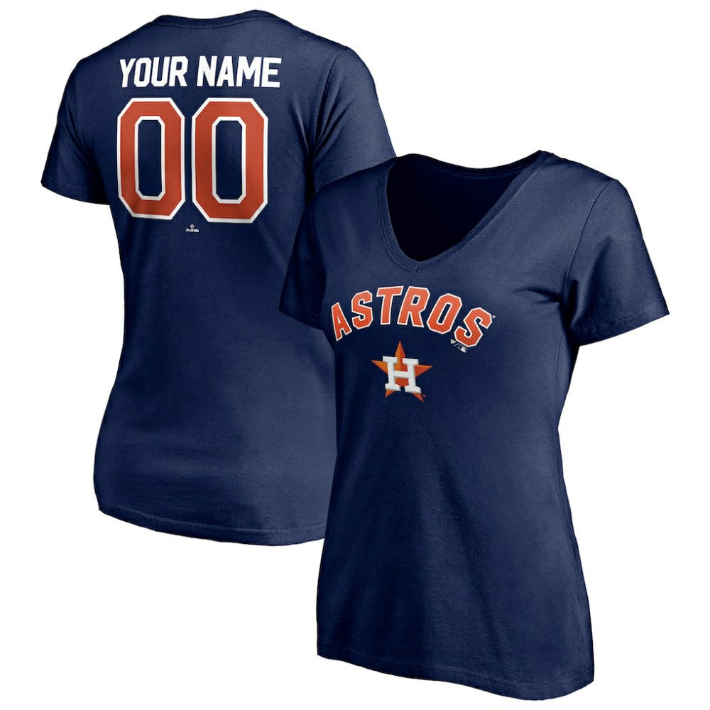 Houston Astros Women's Personalized Winning Streak Name & Number V-Neck T-Shirt Navy