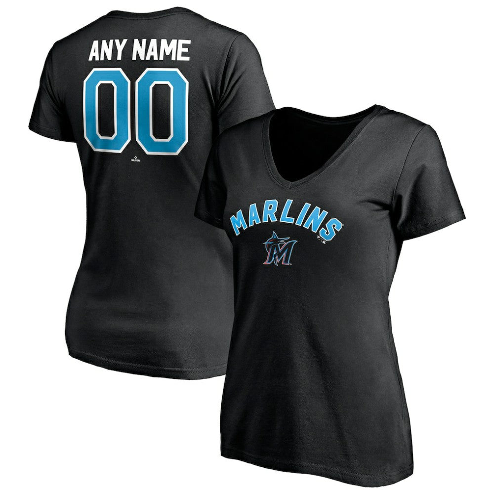 Miami Marlins Women's Personalized Winning Streak Name & Number V-Neck T-Shirt Black