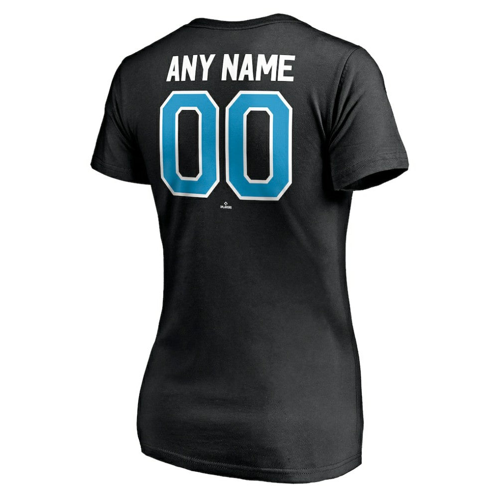 Miami Marlins Women's Personalized Winning Streak Name & Number V-Neck T-Shirt Black