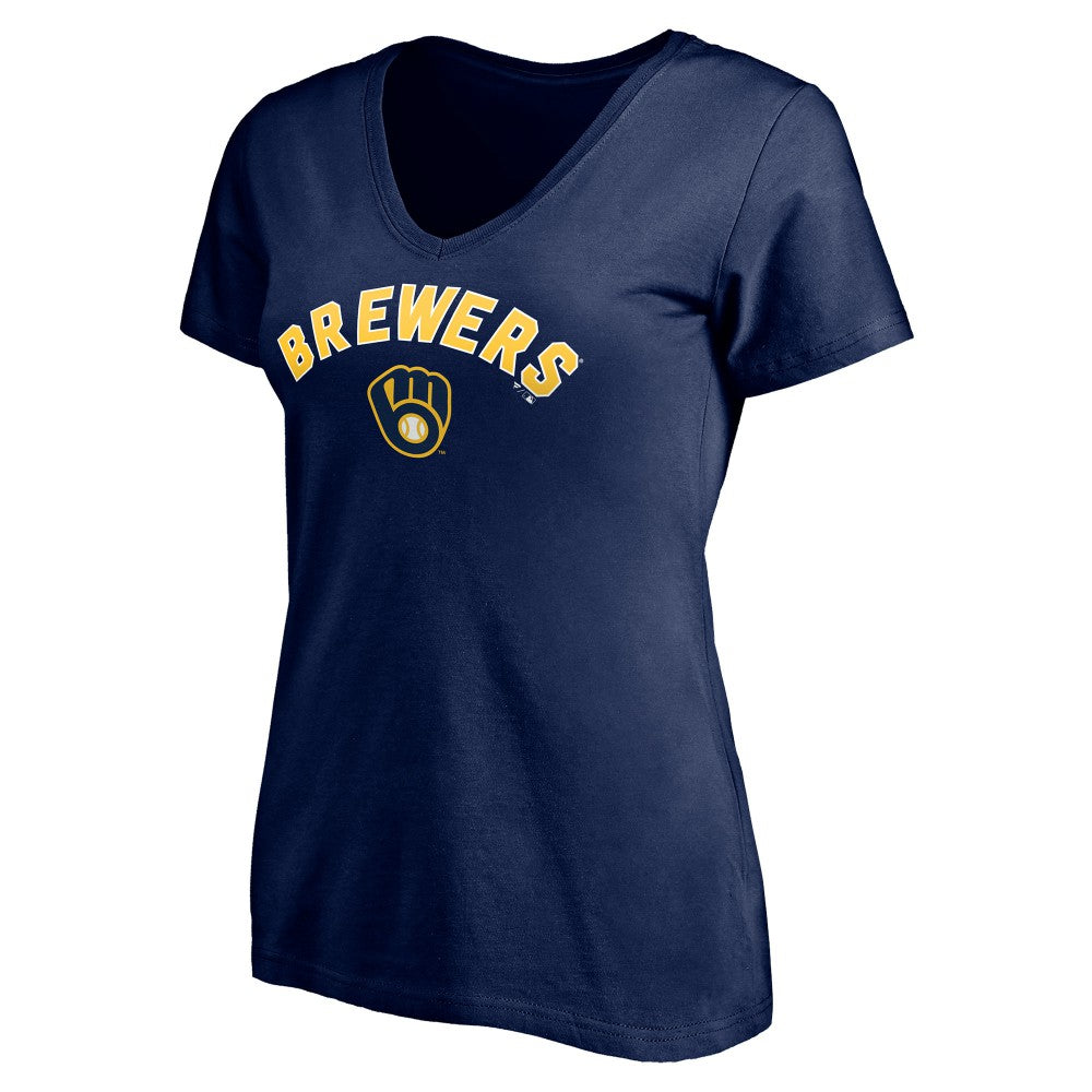 Milwaukee Brewers Women's Personalized Winning Streak Name & Number V-Neck T-Shirt Navy
