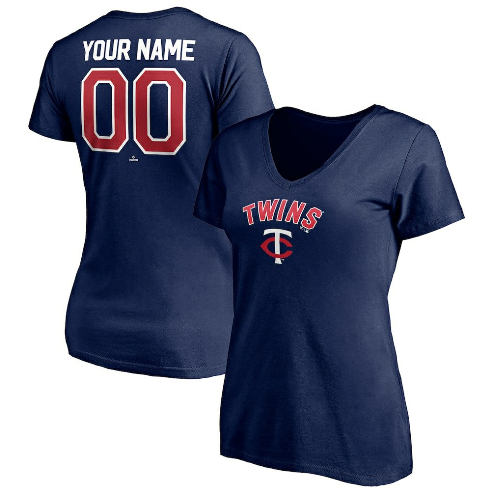 Minnesota Twins Women's Personalized Winning Streak Name & Number V-Neck T-Shirt Navy