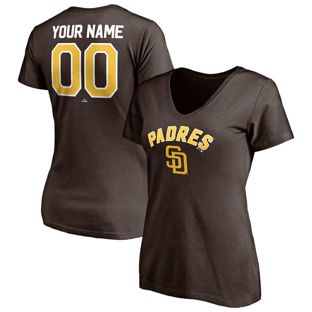 San Diego Padres Women's Personalized Winning Streak Name & Number V-Neck T-Shirt Brown