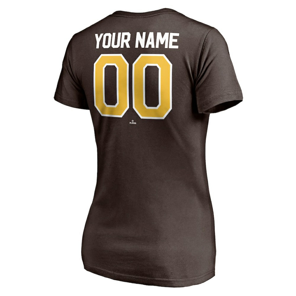 San Diego Padres Women's Personalized Winning Streak Name & Number V-Neck T-Shirt Brown