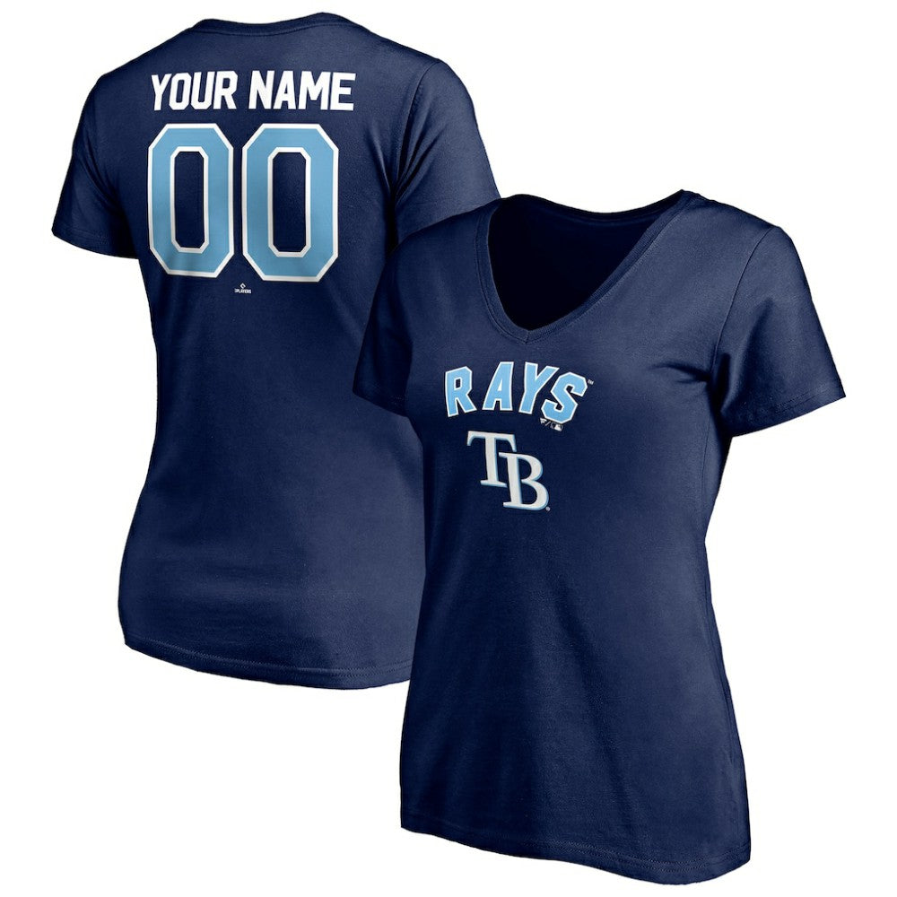 Tampa Bay Rays Women's Personalized Winning Streak Name & Number V-Neck T-Shirt Navy