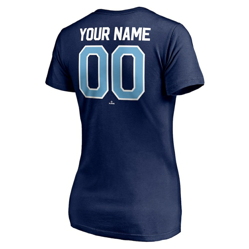 Tampa Bay Rays Women's Personalized Winning Streak Name & Number V-Neck T-Shirt Navy