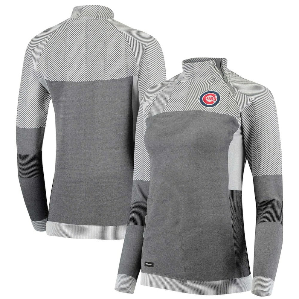 Chicago Cubs Levelwear Women's Verse Asymmetrical Raglan Tri-Blend Quarter-Zip Jacket Gray