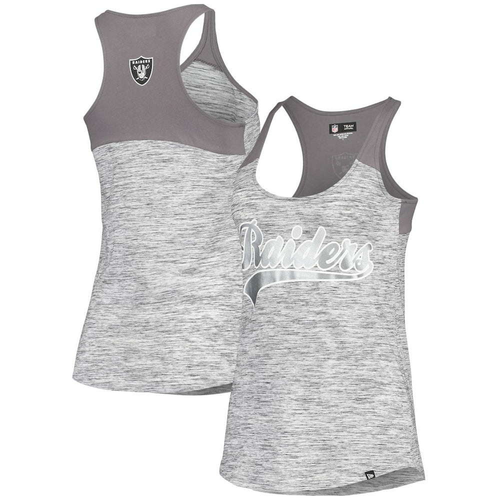 Las Vegas Raiders New Era Women's Space Dye Racerback Scoop Neck Tank Top - Silver/Black discount