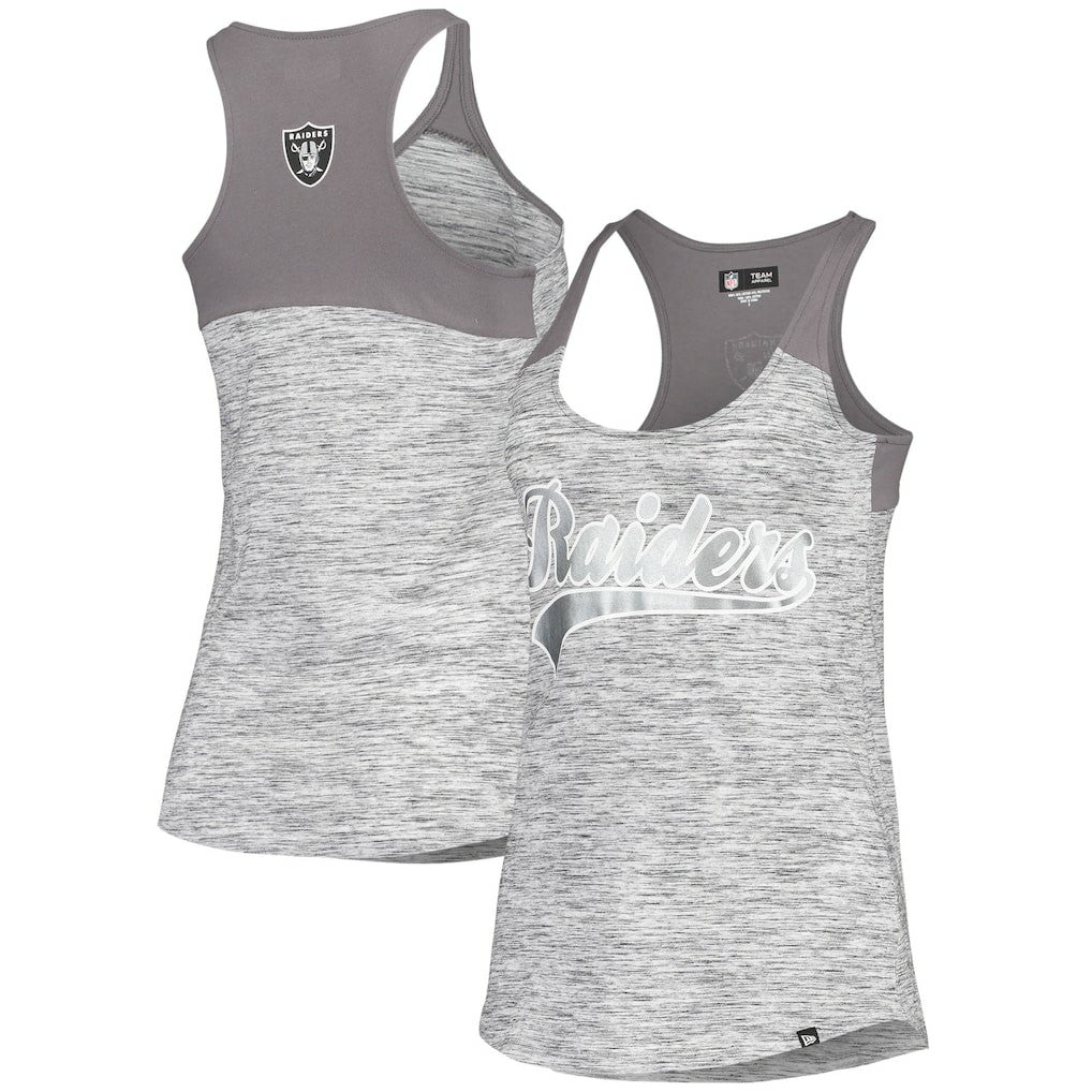 Las Vegas Raiders New Era Women's Space Dye Racerback Scoop Neck Tank Top - Silver/Black discount